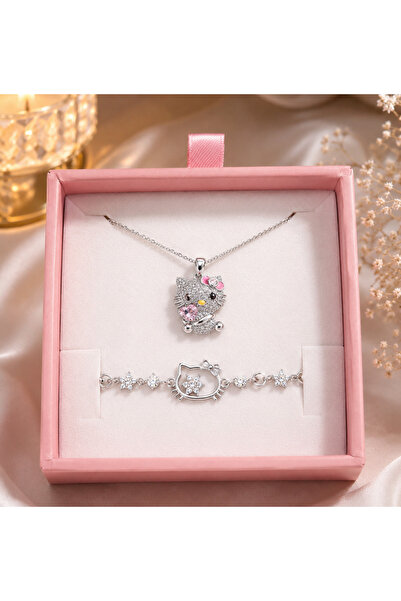shop HELLO KITTY GÜMÜŞ TAŞLI KOLYE BİLEKLİK SETİ ÇELİK