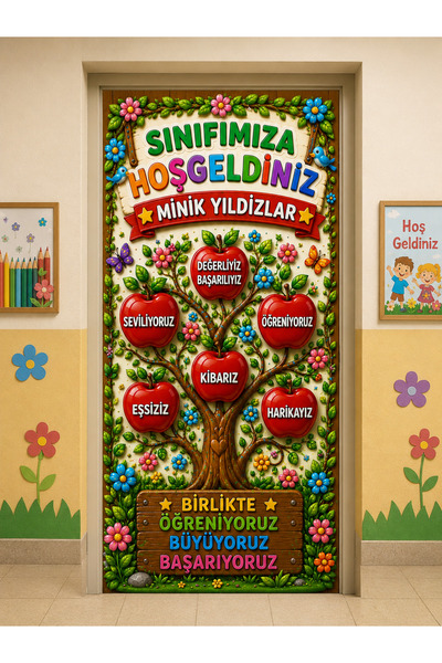 PROMISEBACKDROP2 190x75cm Lastikli okul sınıfları kapı giydirme, Sınıfına Hoş...