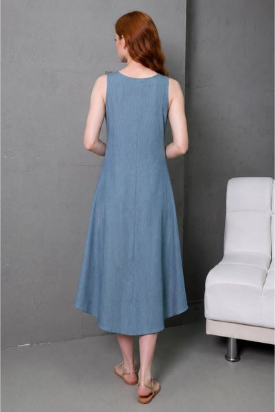 ÖNE BUTİK Women's Summer Viscose Midi Length Sleeveless Dress Li̇kapa