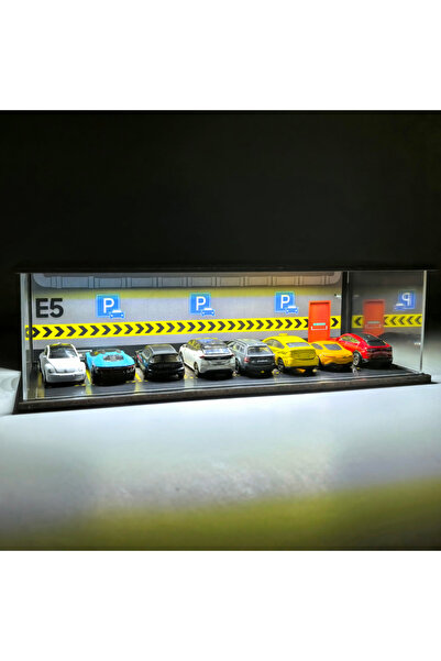 HOT WHEELS Diorama Garaj 1/64 Ölçek 8, LED Işıklı USB Kablolu Model Araba Ple...