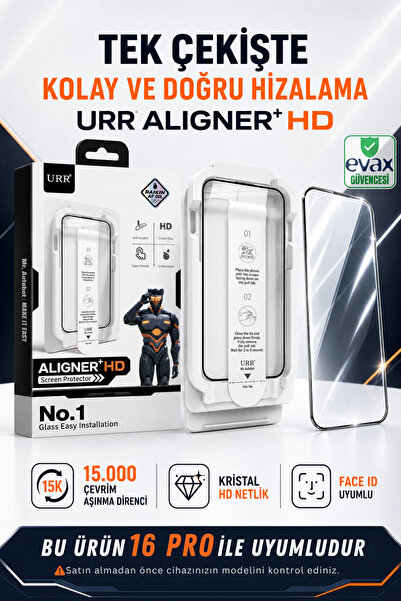 Evax [URR] iPhone 16 Pro Uyumlu HD+ SGS Sertifikalı Cam Ekran Koruyucu, Kolay...