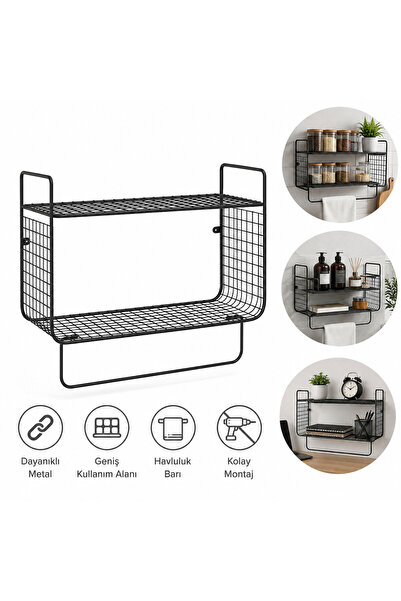 Genel Markalar Metal Banyo & Mutfak Havlu Askılı Duvar Rafı