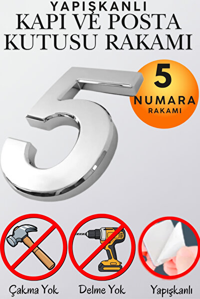 KAYRA LEATHER CRAFT Krom Yapışkanlı Kapı Numarası 5 (5 cm / 50 mm) Küçük Boy ...