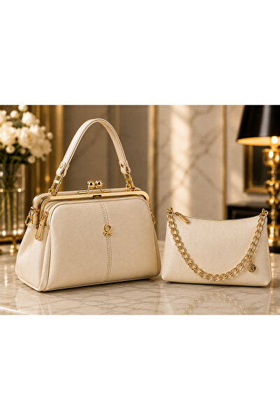 MODAMARKM Luxury Concept Double Set Women's Gold Accessory-Detail Shoulder Ba...