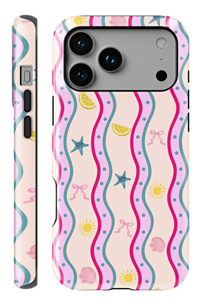 WANNA PROTECT iPhone 17 Pro Max Pink Wave Çift Katmanlı Tam Kaplayan Baskı Pa...