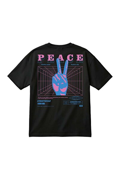 barsdepo Υπερμεγέθες Unisex T-Shirt – Μπλουζάκι με στάμπα Peace, Ρετρό Street...