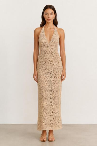 ALEXANDERGARDI Halter Neck Openwork Long Dress