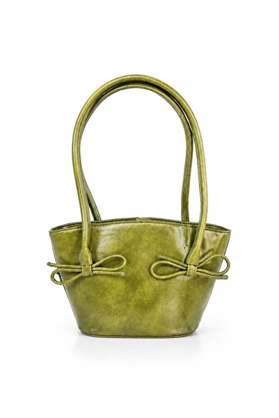 Senza Vedere Fiore Bow Detailed Patent Leather Women's Shoulder Bag