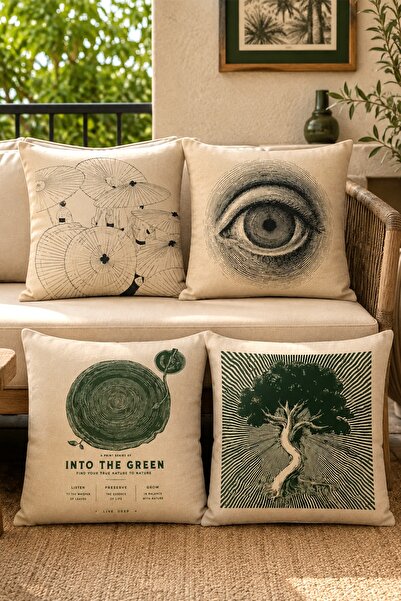 EVPANYA Bohemian Eye and Tree Patterned 4-Piece Throw Pillow Cover Set