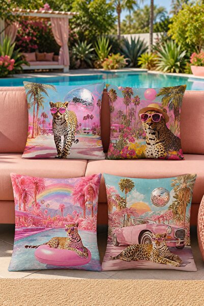 EVPANYA Miami Li Leopard Patterned 4-Piece Throw Pillow Cover Set