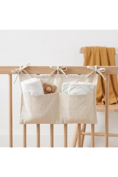 Generic Linen Baby Bedside Hanging Storage Bag,2 Pockets Organizer for Baby C...