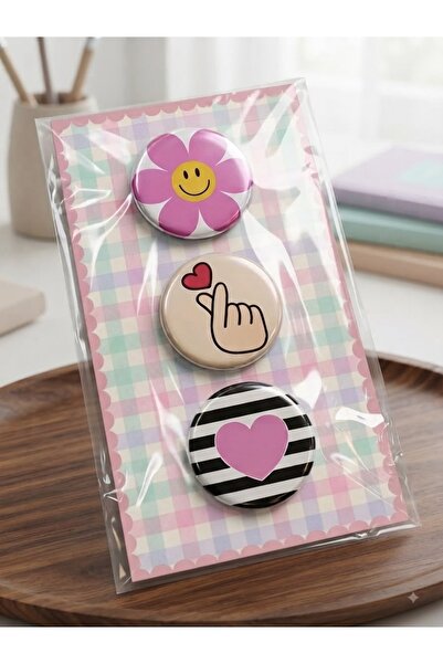 redbuttonkidsstore 3’lü Sevimli Rozet Seti, Jelatinli Kartlı Çocuk Rozeti, Ça...