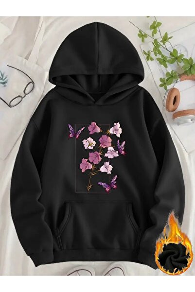 FUFLUNS Butterfly Flower Printed Oversize Unisex Women'S/Men's Hooded Sweatshirt