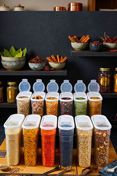 SWENCRAFT 12 ADET 6 Litre BEYAZ Erzak Bakliyat Saklama Kabı Kiler Box 6 'lı Set Lüks Şık Kutu BEYAZ