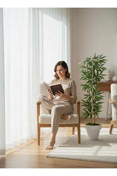 florayapaycicekcom Beyaz Saksılı Yapay Bambu Ağacı 140 cm