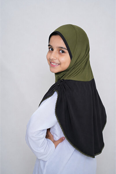Linda Hijab Girls Hijab for Kids – Stylish Two-Tone Modest Islamic Headscarf for Muslim Girls, Kids Hijab with Decorative Pearl Details & Scalloped Trim