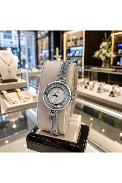 Generic Brand Women's Wristwatch Silver Color with Stones Dial Elegant Thin B...