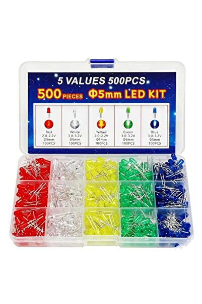 Generic 500 Pcs 5mm LED Diode Lights Assorted Kit, 5 Colors Electronics Compo...