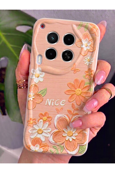 Rivor Tecno Camon 30 Uyumlu Kılıf Kamera Korumalı 3D Kabartma Papatya ve Çiçe...
