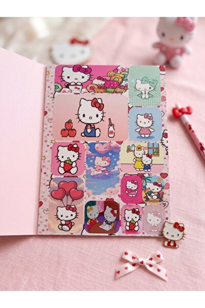 GLOWILLA Pinterest 16 Sayfa Sevimli Kedi Temalı Sticker/Etiket Defteri - Ajan...