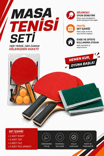 ALL FAST Masa Tenisi Seti 2 Raket 3 Top File ve File Aparatlı Taşınabilir Pin...