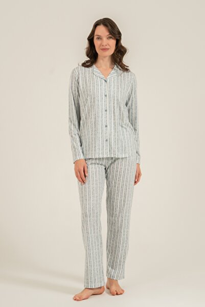Arnetta Women'S, Striped, Blue, Shirt Pajama Set (with Socks as a Gift)