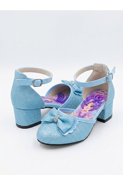 Pabrik Alya Yıldız Fairy Blue Glittery Bow Girls' Heeled Shoes
