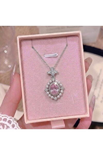 Heda Jewelry Pembe Kristal Vintage Kolye