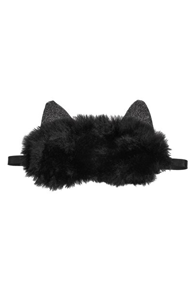 OEM Masca de dormit pufoasă neagră de 20cm cu urechi de pisică cu sclipici - ...