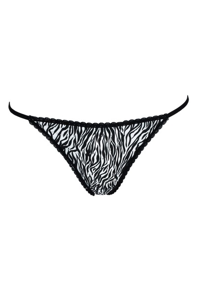 OEM Chiloți tanga de damă din satin cu imprimeu zebră și bordură din dantelă