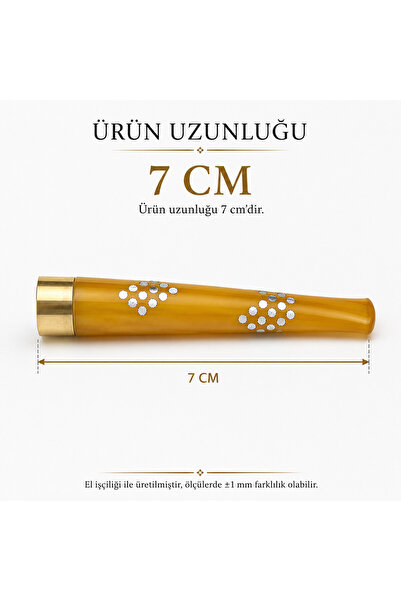 Han Tobacco Doğal Damla Kehribar Gümüş Desenli El Yapımı Ağızlık – 7 cm – 7.5/8 mm Uyumlu