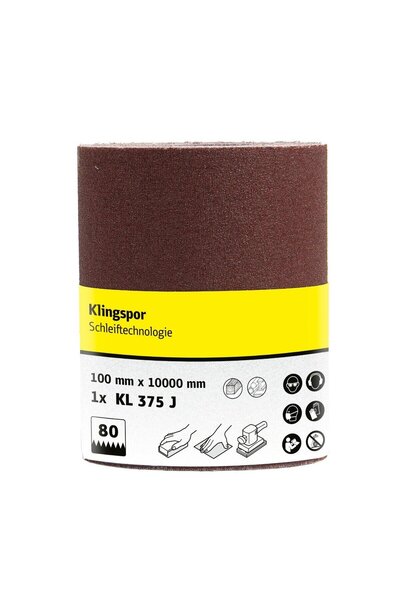 OEM Abrasive cloth roll for wood, metals, Klingspor KL 375 J, grit 80, roll 1...