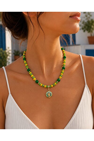 Sinem Şanlı Atelier Lemon Green Yellow Glass Bead Necklace