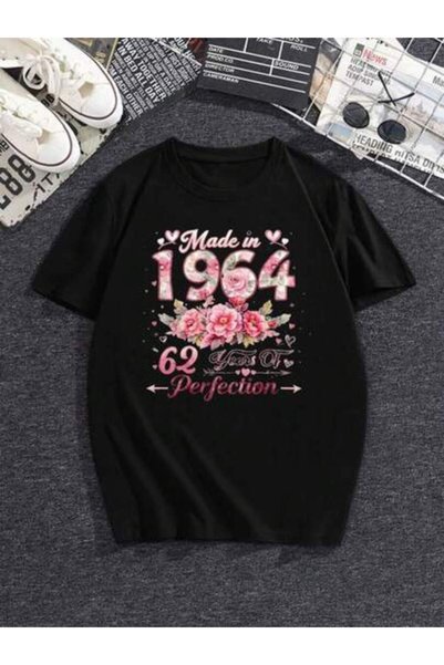 25W Retro Floral Print T-Shirt 1964 62 Perfect Year Birthday Shirt Loose Fit ...