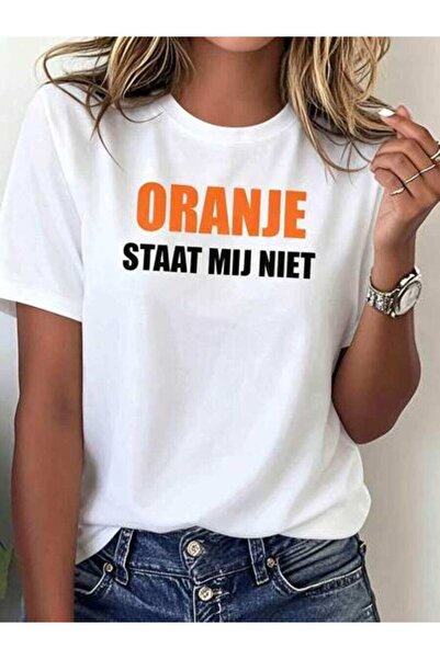 29CUN قميص نسائي Dutch Oranje Staat Mij Niet - قميص برتقالي بطباعة حروف مناسب...