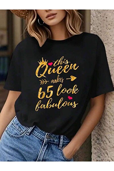 29CUN تي شيرت نسائي فضفاض بمقاس كبير، بطبعة حروف 'This Makes 65 Look Fabulous...