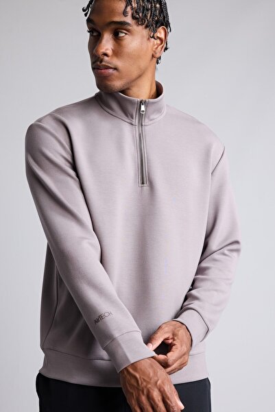 DeFacto Ultra Soft Standard Fit Stand Collar Half Zip Modal Basic Sweatshirt ...