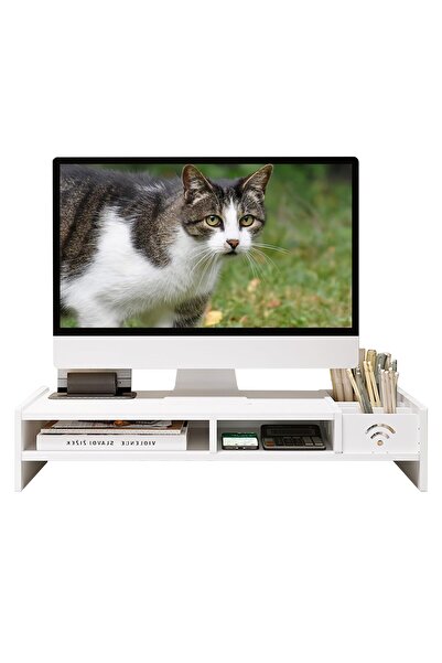 Generic Raft înălțător monitor cu spațiu depozitare, 14 cm înălțime, alb