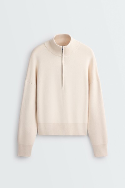 Oysho Cotton-blend half-zip knit jumper