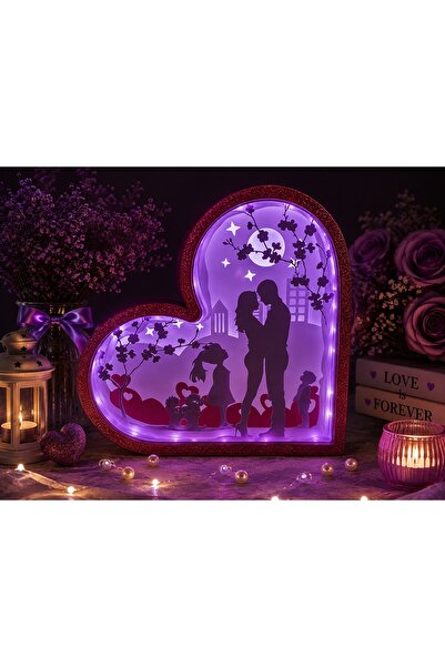 💖 Kalp Temalı Işıklı Dekoratif Silüet, USB Çıkışlı, Aç-Kapa anahtarlı – 21x21 cm