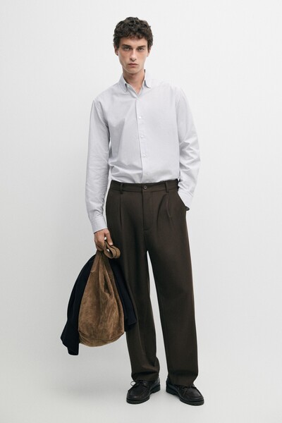 Massimo Dutti Regular fit çizgili pamuklu Oxford gömlek