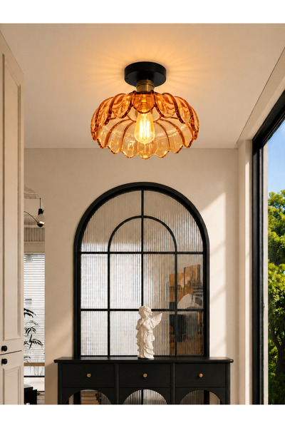 Luna Lighting Petra Model Portakal Turuncu Cam Klasik Sarkıt Plafonyer Avize