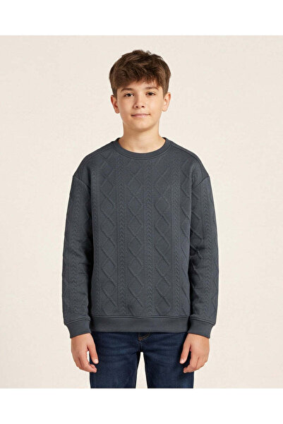 REDTAG Senior Boys Charcoal Jacquard Oversized Sweatshirt