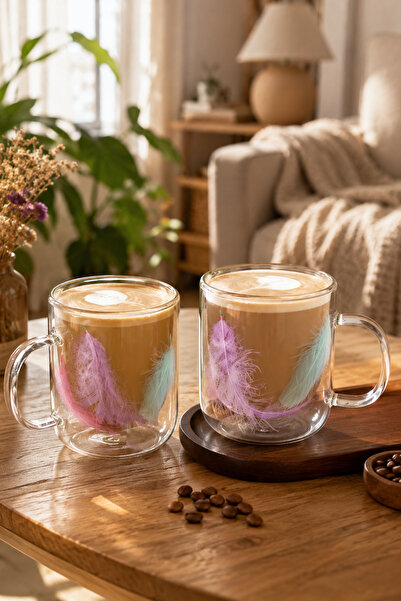 Porsima 16792 Double Feather Double Wall Mug 2 Pieces 300 ml