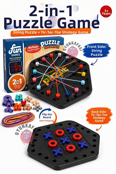 OYUNKAFASI 2-in-1 Intelligence Game Puzzle Challenge Rope Threading + Xox Str...