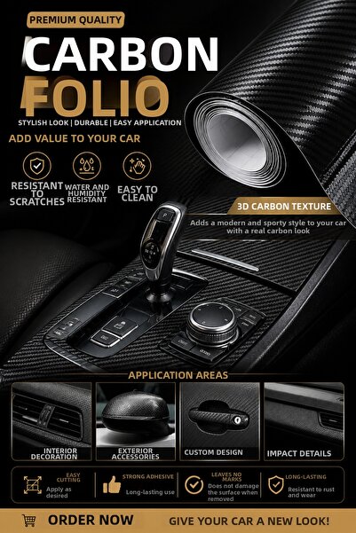 Etiket Dünyası Carbon Fiber Foil Air Ducted Car Upholstery Covering Foil Black