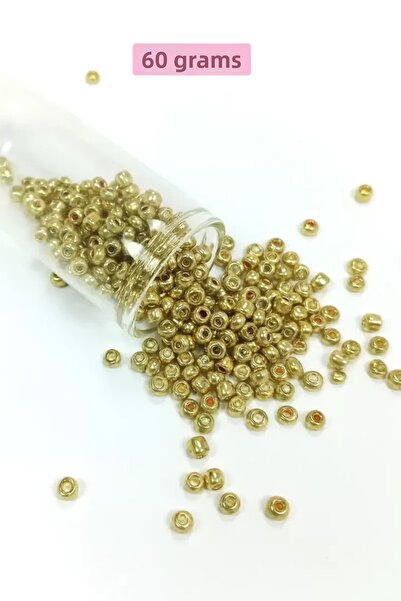 Mestore Bulky Glass Sand Beads Large Size (6/0) 4 mm - 60 Grams - Gold - Bnc129