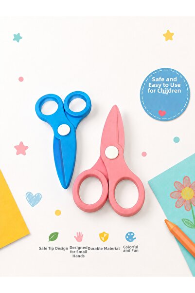 Major Hobi Children's Paper Scissors Set of 2 – Colored Scissors with Safe Ti...