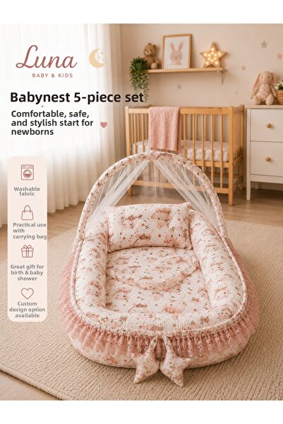 Luna Baby & Kids Babynest Baby Nest 5 Piece Newborn Sleeping Set Washable Bab...