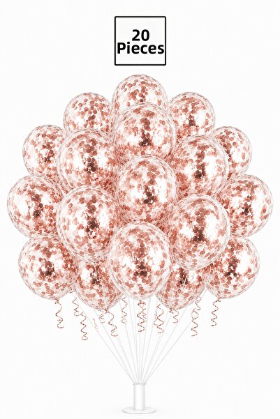Balonsan Rose Gold Sequin Transparent Balloon Bundle 20 Pieces